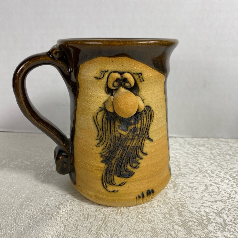 Peter Petrie Ugly Face Mug Stoneware Pottery 1970’s Signed 3D Beard Carved